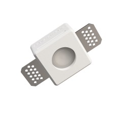 PORTAFARETTO DA INCASSSO IN GESSO CERAMICO 6,5X6,5 H 3,5CM COMPLETO DI PORTA LAMPADA MINIGU10 E MOLLA BIANCA