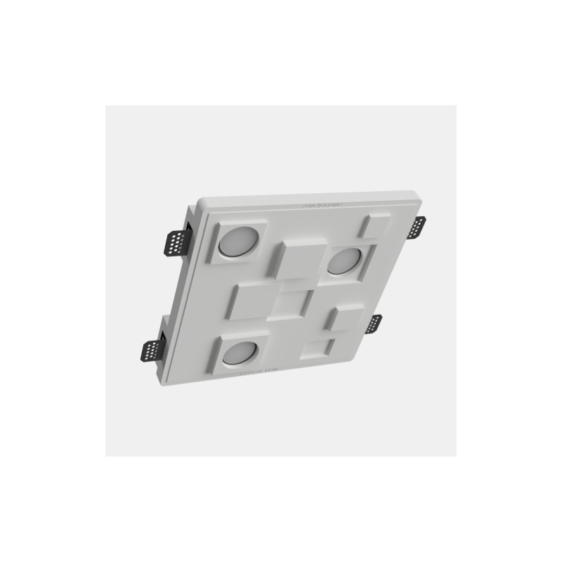 PORTAFARETTO DA INCASSO IN GESSO CERAMICO 34X34 H9 COMPLETO DI PORTA LAMPADA ANTISHOCK 3 GU10 E MOLLE DI BLOCCO BIANCA CON ALET