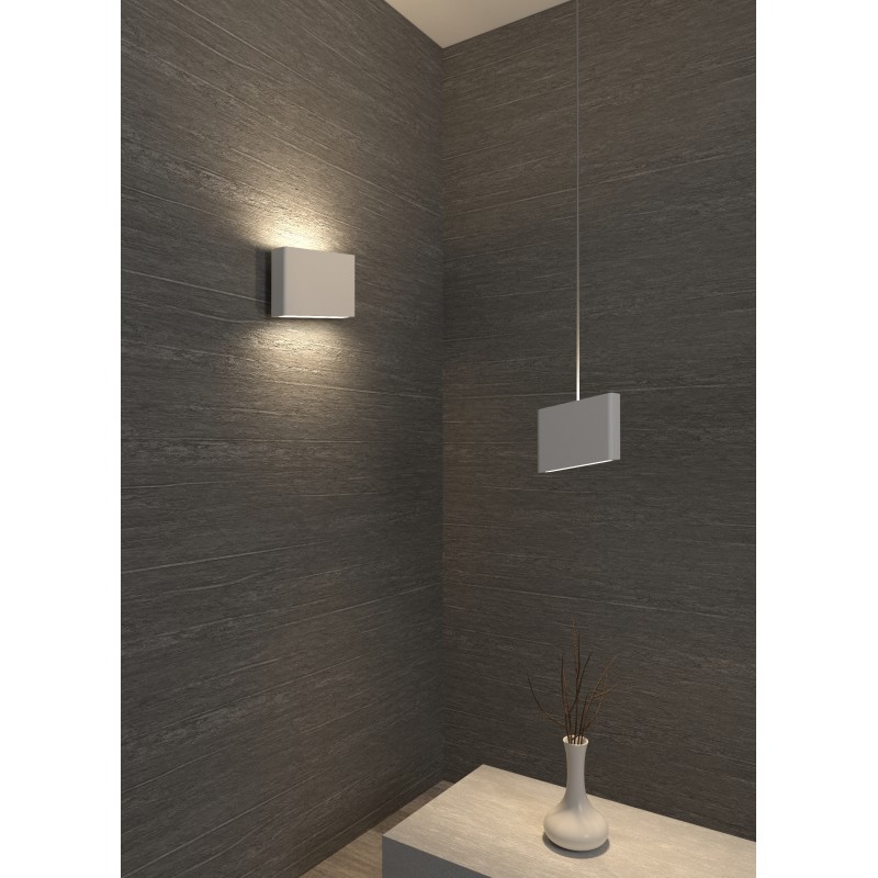 PENDENTE IN GESSO CERAMICO DALLA FORMA SQUADRATA 18,5CM X 18,3 CM SPESSORE 6,2CM ATTACCO R7S COMPLETA DI COPPA IN ALLUMINIO