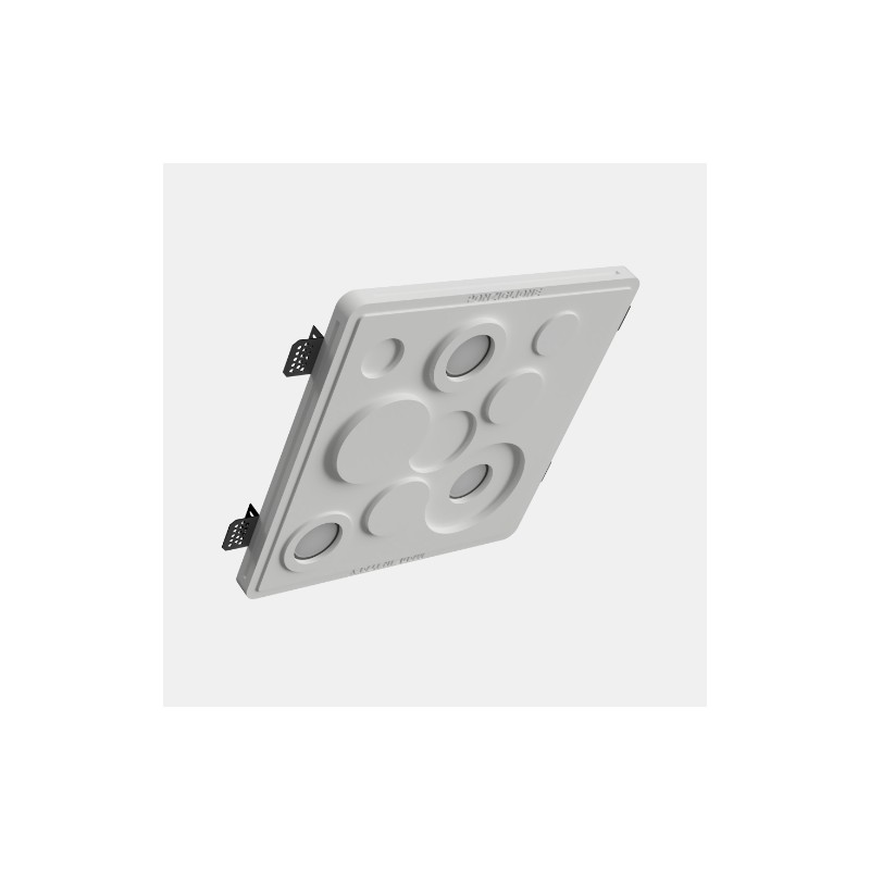 PORTAFARETTO DA INCASSO IN GESSO CERAMICO 34X34 H9 COMPLETO DI PORTA LAMPADA ANTISHOCK 3 GU10 E MOLLA X BLOCCO BIANCA CON ALETT