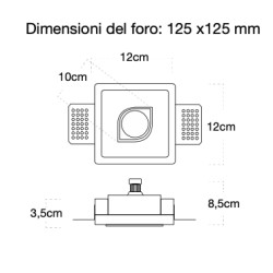 PORTAFARETTO DA INCASSO IN GESSO CERAMICO 12X12 H 8,5 CM COMLETO DI PORTA LAMPADA ANTISHOCK GU10 E MOLLA X BLOCCO BIANCA CON AL