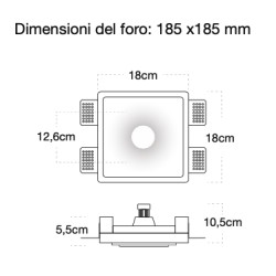 PORTAFARETTO DA INCASSO IN GESSO CERAMICO 12X12 H 8,5 CM COMPLETO DI PORTA LAMPADA ANTISHOCK GU10 E MOLLA X BLOCCO BIANCA CON A