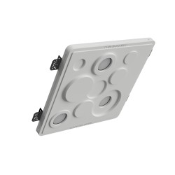 PORTAFARETTO DA INCASSO IN GESSO CERAMICO 34X34 H9 COMPLETO DI PORTA LAMPADA ANTISHOCK 3 GU10 E MOLLA X BLOCCO BIANCA CON ALETT