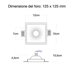 PORTAFARETTO QUADRATO CON FORO A IMBUTO IN GESSO X1 GU10 CON ALETTE FISSE12cm x 12cm PROFONDITA' 9,5cm csf 045