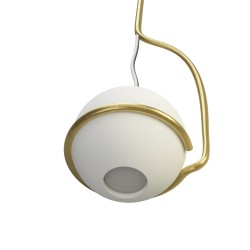 SOSPENSIONE IN METALLO ORO SPAZZOLATO E SFERA ORIENTABILE IN GESSO CERAMICO 45X15CM COMPLETO DI PORTALAMPADA GU10 E MOLLA PER B