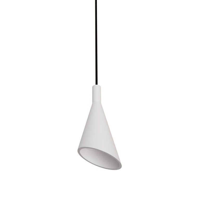 PENDENTE IN GESSO CERAMICO VERNICIABILE DALLA FORMA CONICA 27CM COMPLETO DI PORTA LAMPADA GU10,MOLLA BIANCA,FILO DA 1,5MT E COP