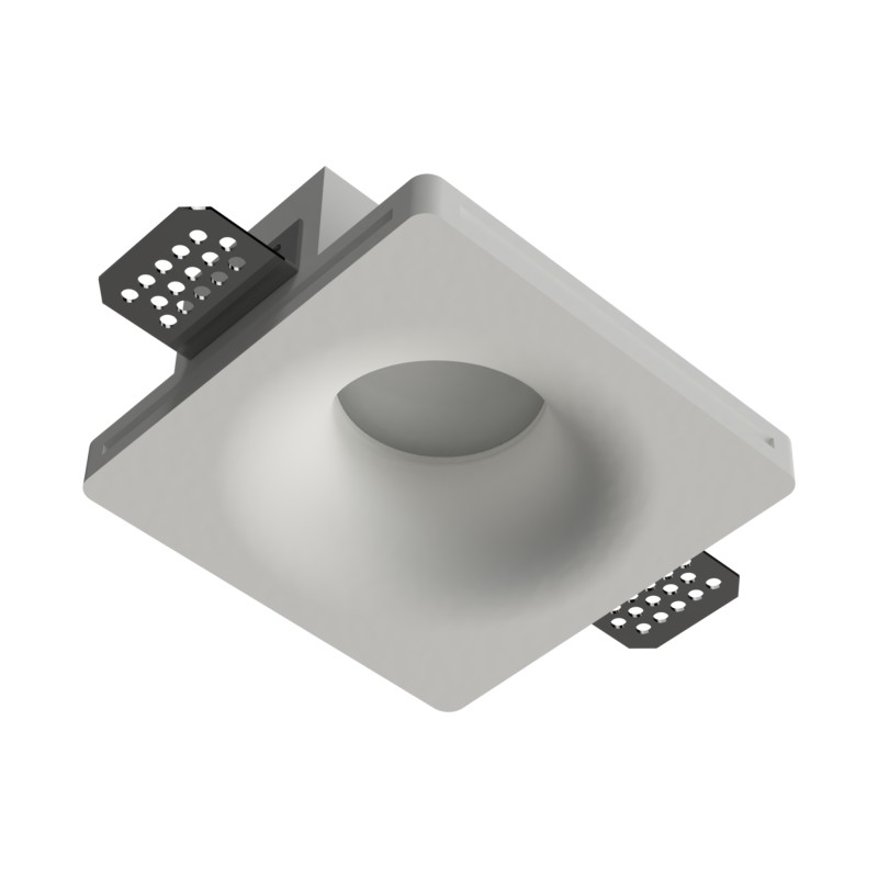 PORTAFARETTO QUADRATO CON FORO A IMBUTO IN GESSO X1 GU10 CON ALETTE FISSE12cm x 12cm PROFONDITA' 9,5cm csf 045