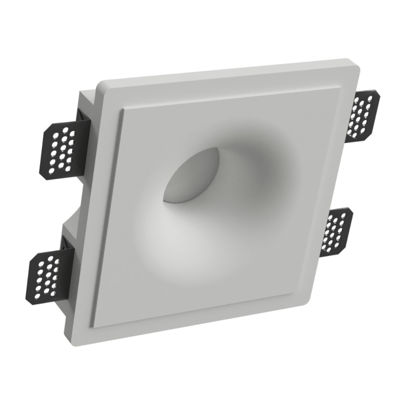 PORTAFARETTO DA INCASSO IN GESSO CERAMICO 18,5X18,5 H10,5CM COMPLETO DI PORTA LAMPADA ANTISHOCK GU10 E MOLLA X BLOCCO BIANCA CO