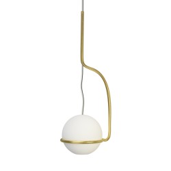 SOSPENSIONE IN METALLO ORO SPAZZOLATO E SFERA ORIENTABILE IN GESSO CERAMICO 45X15CM COMPLETO DI PORTALAMPADA GU10 E MOLLA