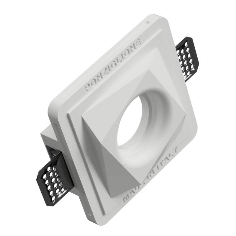 PORTAFARETTO DA INCASSO IN GESSO CERAMICO 13X13 H8,5 CM COMPLETO DI PORTA FARETTO ANTISHOCK GU10 MOLLA DI BLOCCO BIANCA CON ALE