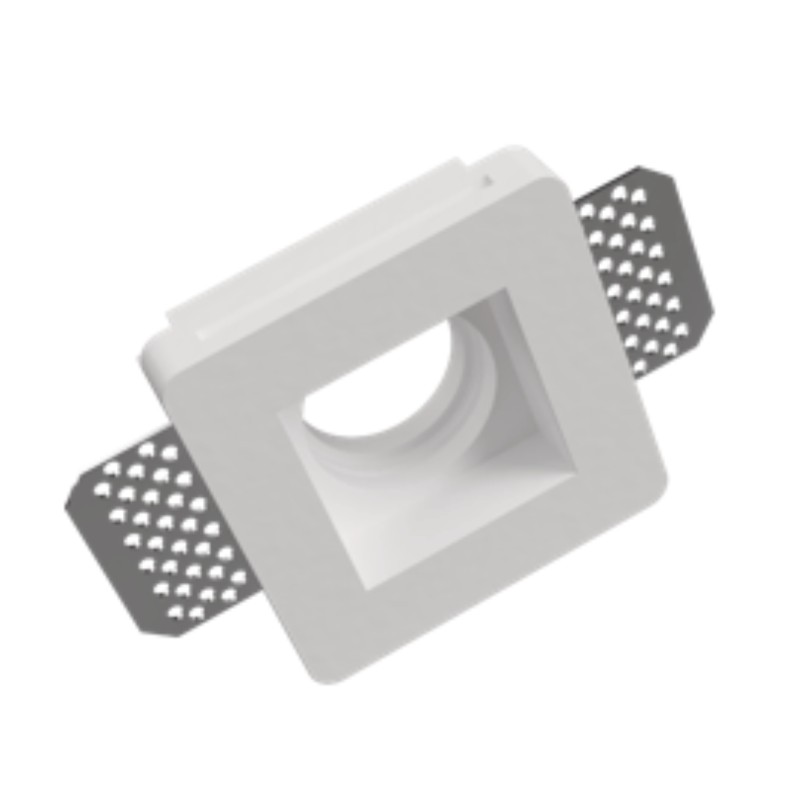 PORTAFARETTI DA INCASSO IN GESSO CERAMICO 6,5X6,5 H3,5CM COMPLETO DI PORTA LAMPADA MINIGU10 E MOLLA BIANCA